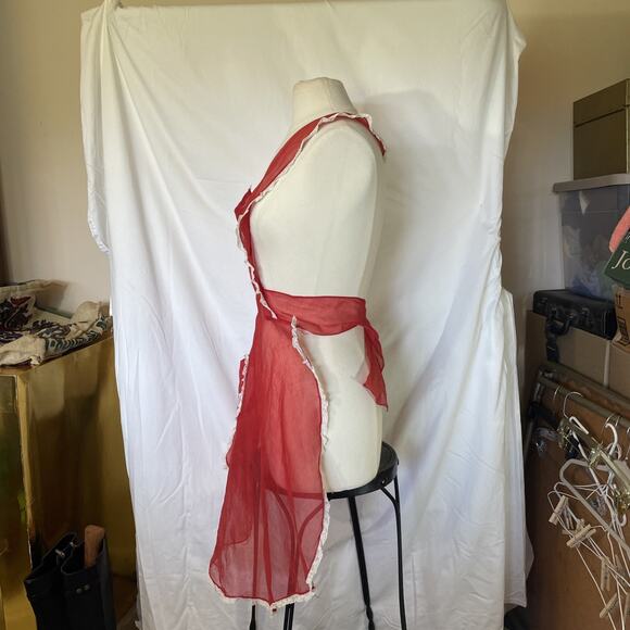 Authentic 1950s Sheer Apron Scarlet Organza Entertaining Pin-Up Chic - Picture 3 of 16